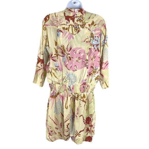 ✨POUPETTE ST BARTH SHORT SZ MEDIUM JUMPSUIT FELICIA BUTTONED YELLOW JUNGLE✨ - Picture 2 of 9